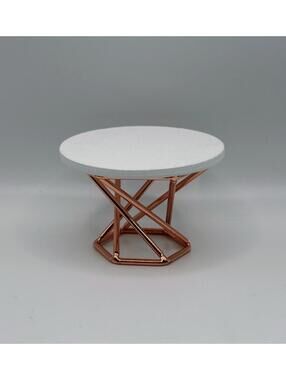 1:12 Dollhouse Mini Round Side Table White Top Rose Gold, Wire Base, Miniature